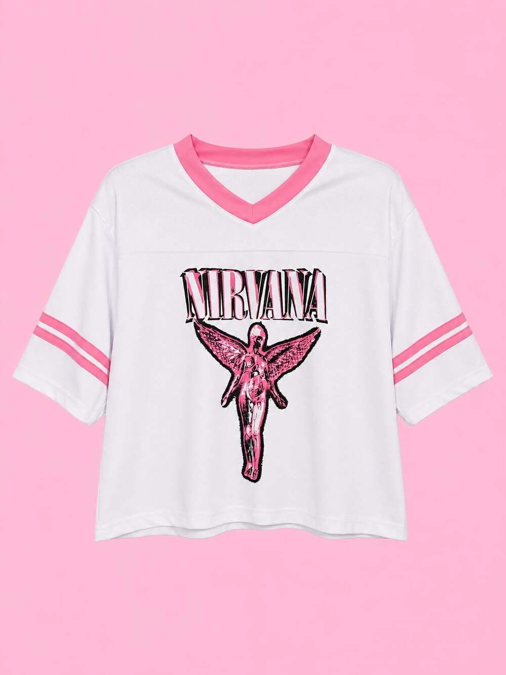 Nirvana In Utero Pink and White Mesh Jersey Crop Top